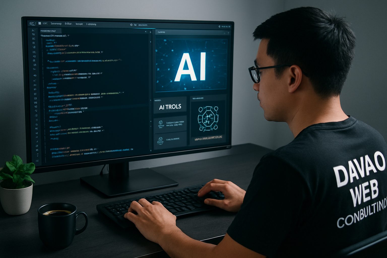 Integrating AI into Davao Website Development: A Step-by-Step Guide 3 Web developer from Davao Web Consulting integrating AI features on a website at a modern setup.